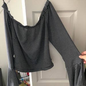 Off the shoulder striped shirt
